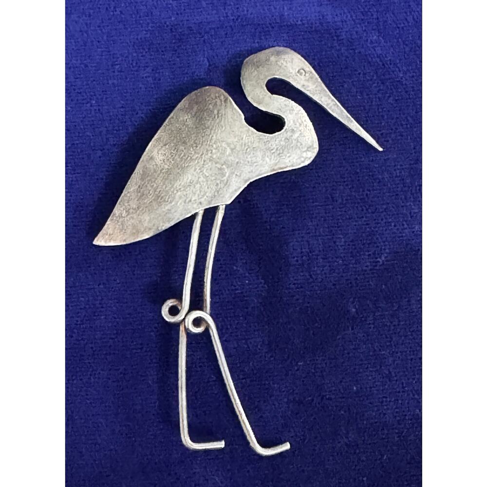 Vintage Handmade Sterling Silver Stork Pin SIGNED KST 925